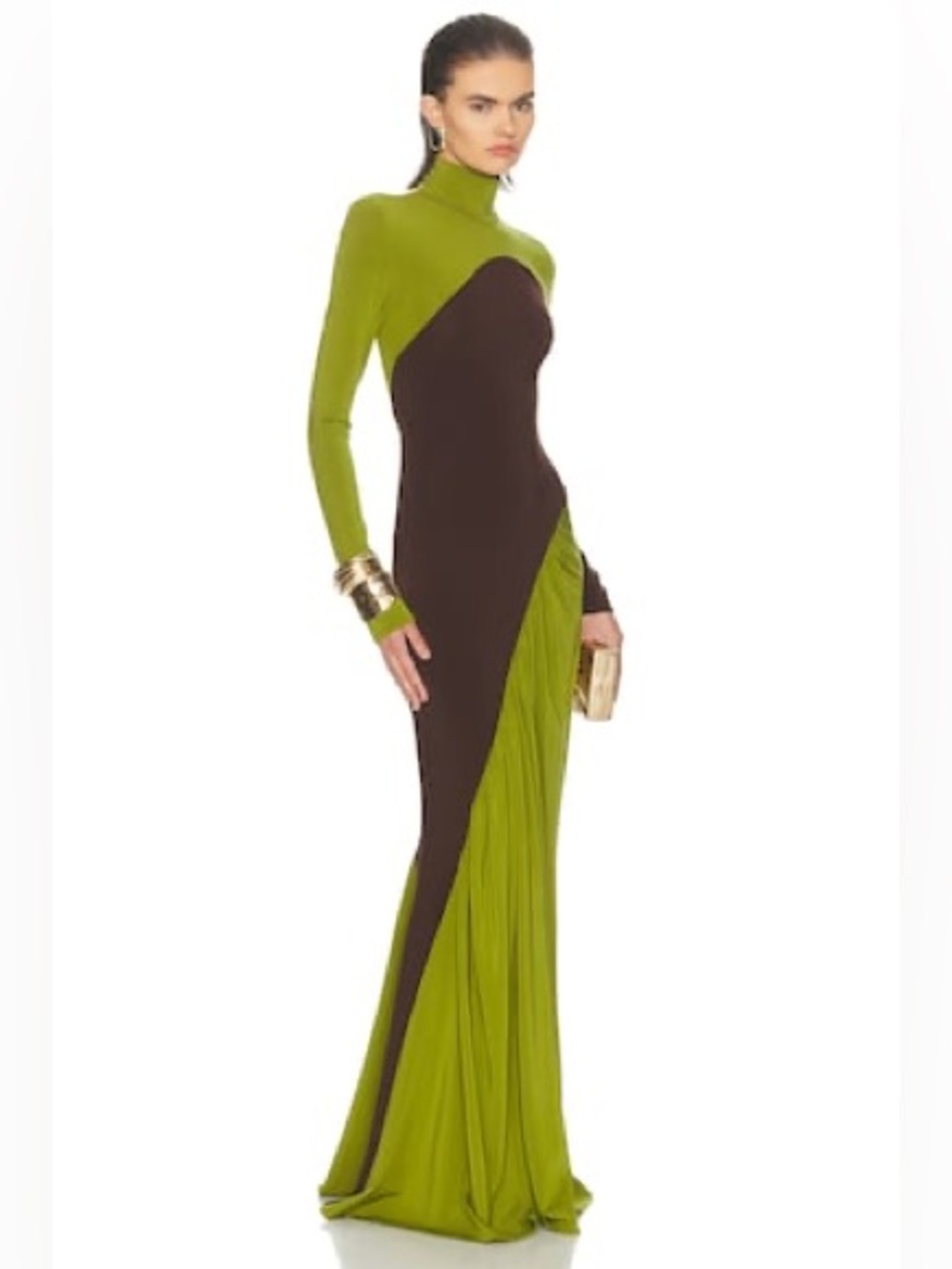 Helsa
The Abstraction Color Blocked Jersey Dress in Pistachio & Coffee Bean - Picture 2 of 6